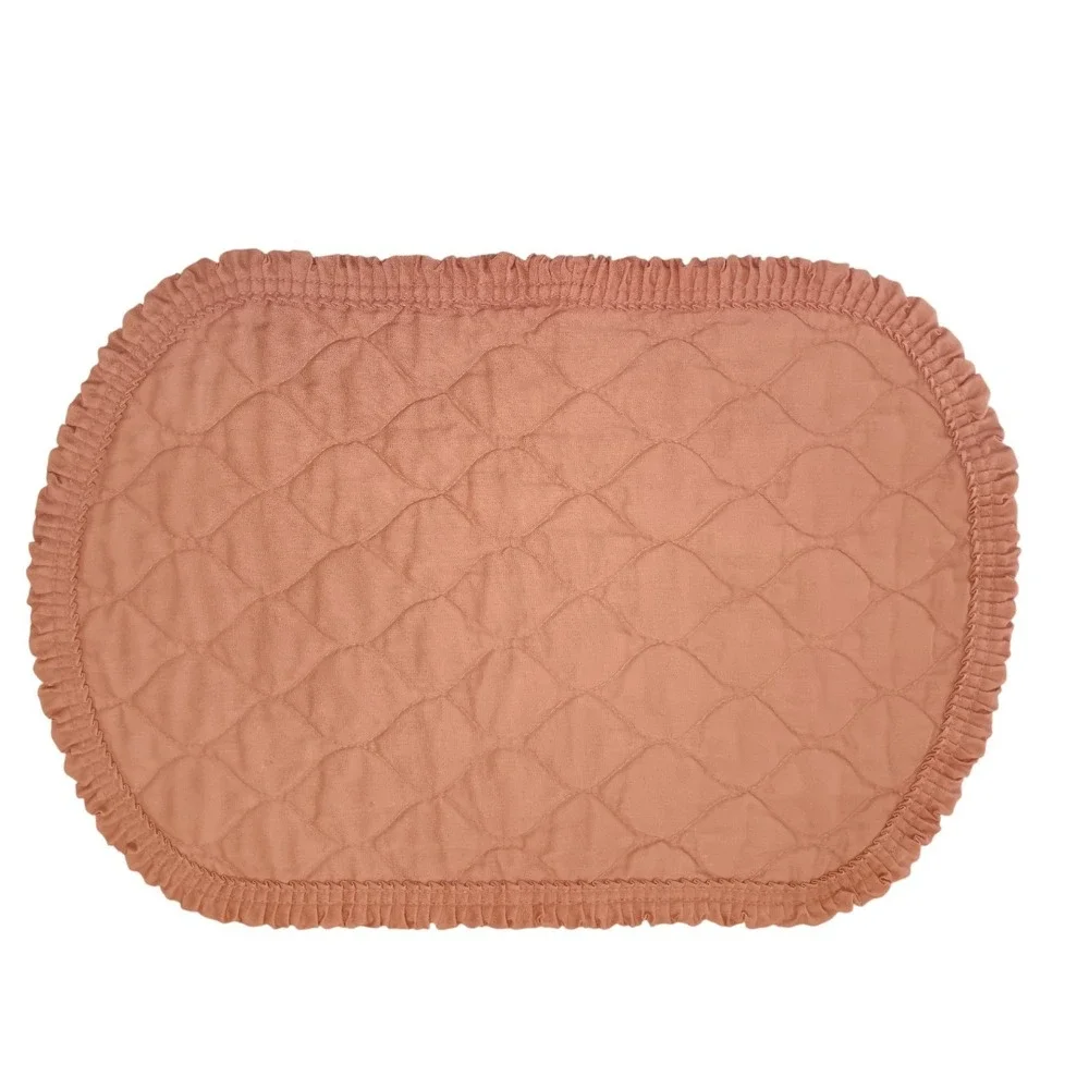 Cottage Grandmacore Quilted Light Pink Mauve Placemats (4) Ruffle Edge Tea READ